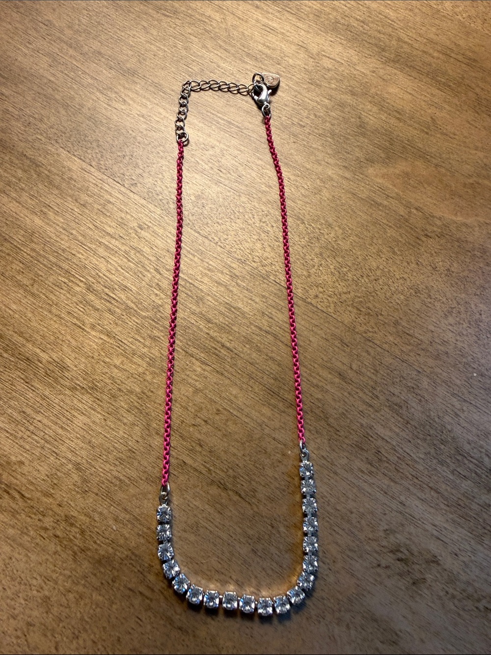 Stella & Dot Pink Chain Necklace with Clear Crystal Row